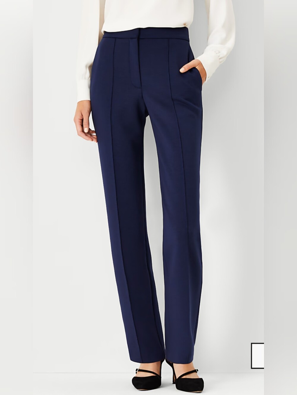 Ann Taylor Navy Straight-Leg Double Knit Tailored Trousers 16petite